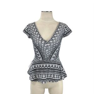 Anthropologie- Deletta Black & Cream Geo Top SP